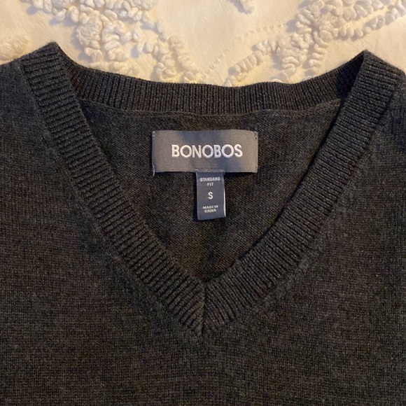 Bonobos Men's dark grey Standard Fit Merino Wool V-neck Sweater - Picture 2 of 6